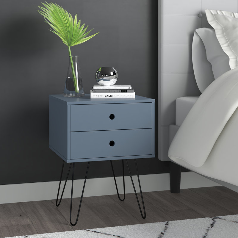 Kiefer 2 Drawer Bedside Table, Blue