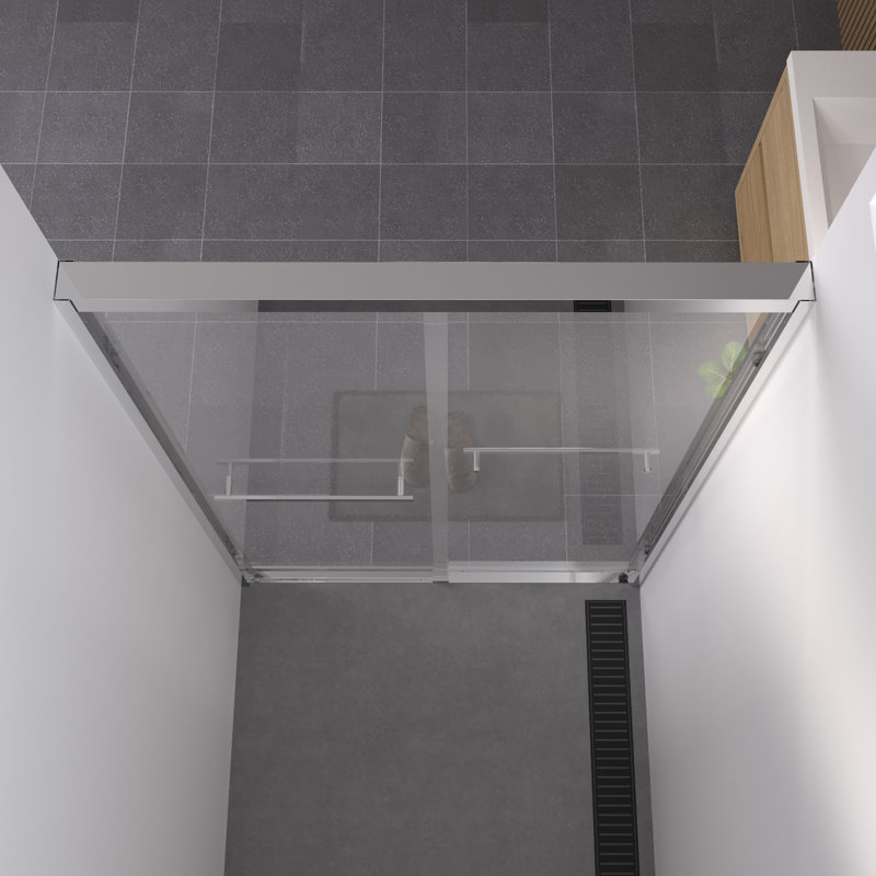 44 - 48"X76" Finished Sliding Glass Shower Enclosure, Double Bathroom Door With 1/4"  6Mm  Clear Tempered Glass, American Design, Easy Assembly