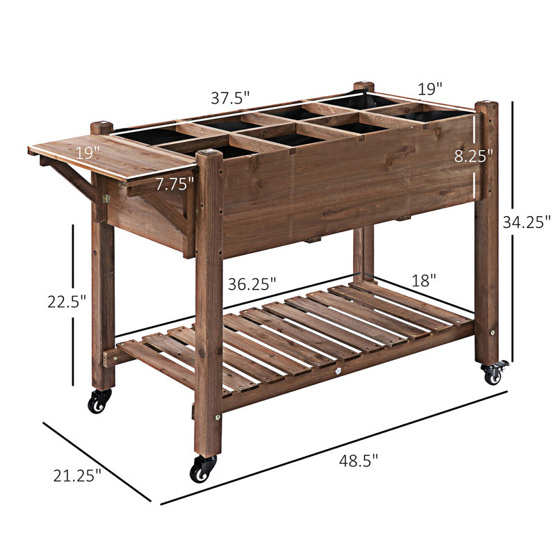 Boîte à fleurs en bois avec 8 poches et roues verrouillables