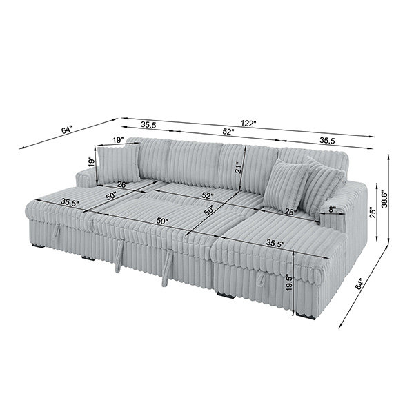 Hokku Designs U Shaped Sleeper Sofa, 2 in 1 Pull Out Bed, Sectional ...