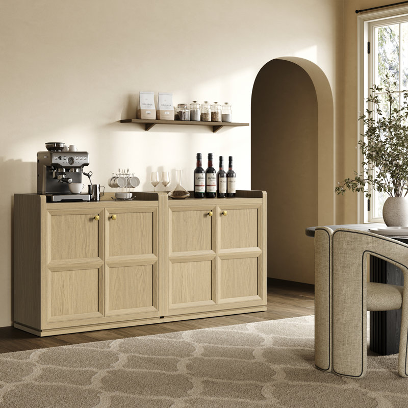 33.7'' Sideboard With Adjustable Shelf and  3D - Design, Light Oak