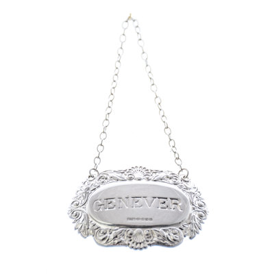 Decanter Label-Genever Fancy Shell and Scroll, Sterling