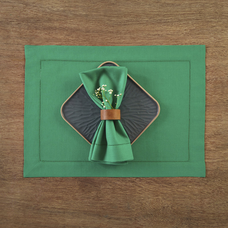 100% Pure Linen Hemstitch Dinner Napkins - Classic Hemstitch, Emerald