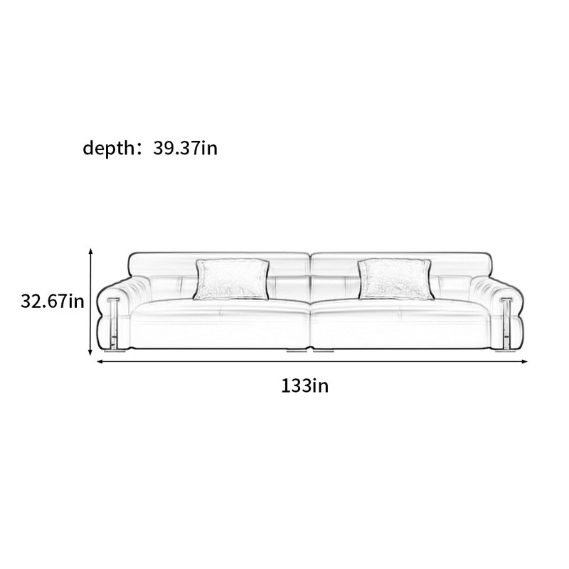 Canapé droit italien en bloc de tofu minimaliste, H 32,67 po x l 133 po x P 39,37 po, 5