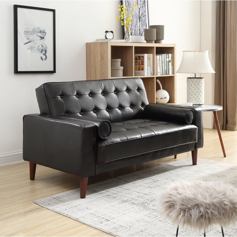 Ferrin Upholstered Sofa, Black Faux Leather