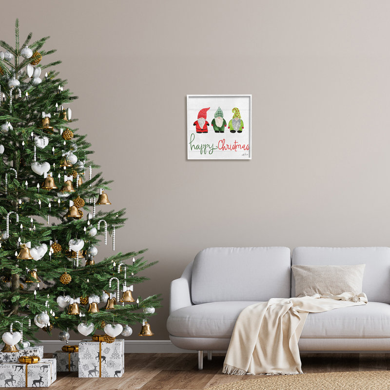 Happy Christmas Jolly Holiday Gnomes, H 17 po x l 17 po x P 1,5 po, Giclée encadrée blanc bord de mer