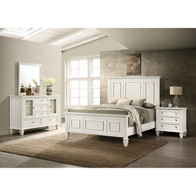 Crème blanc 4 chambres à coucher avec tiroirs encastrés et charme classique panneaux de sable polyvalents