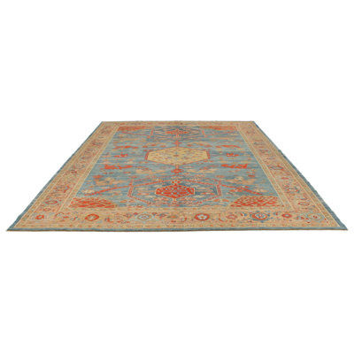 Tapis traditionnel bleu et pêche 9x12
