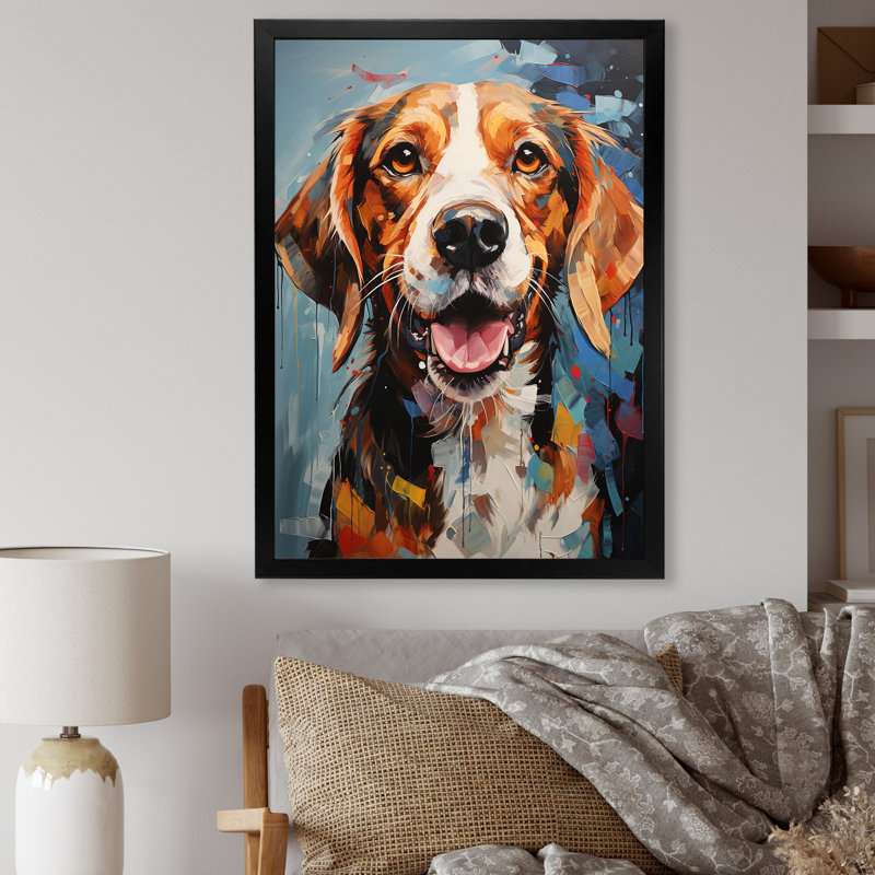 Beagle Bliss VII sur toile, Cadre simple noir, H 44 po x l 34 po x P 1,5 po