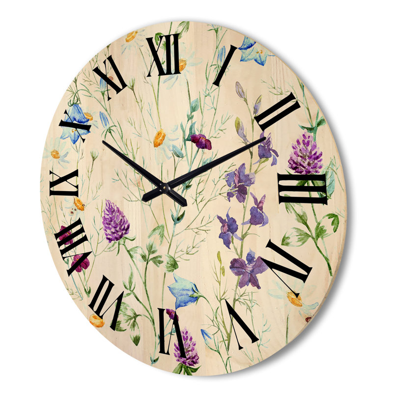 Horloge murale en bois Wildflowers, Très grand