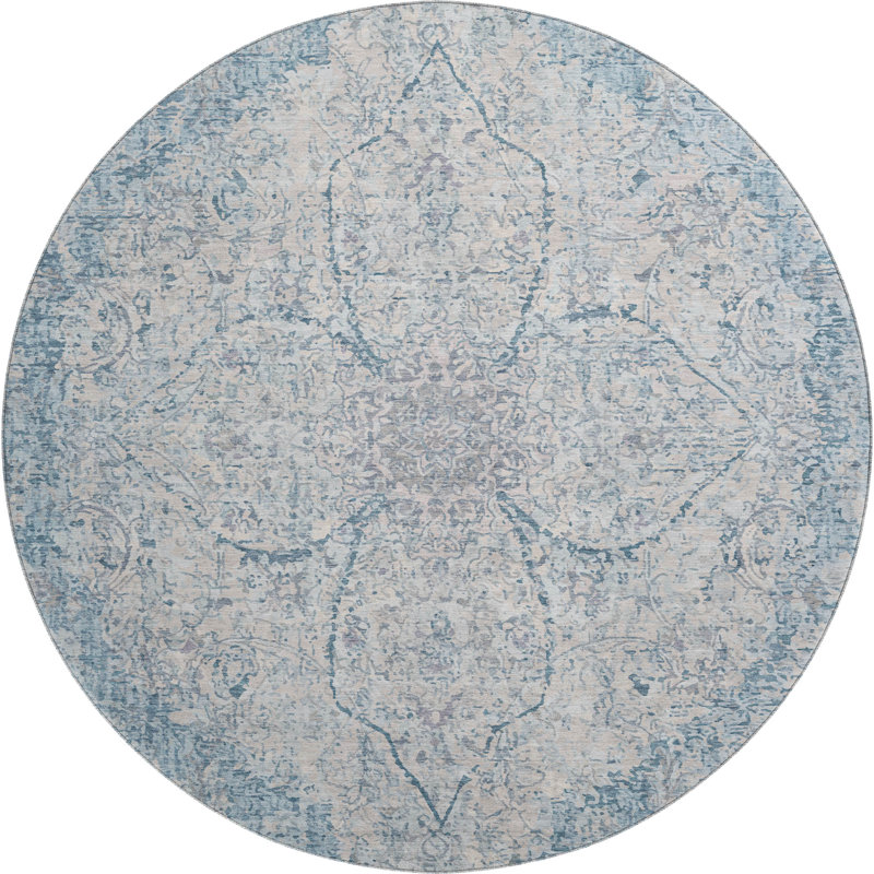 Premium Machine Washable Mayfield AMF2136 global Rug, Denim, 8' Round