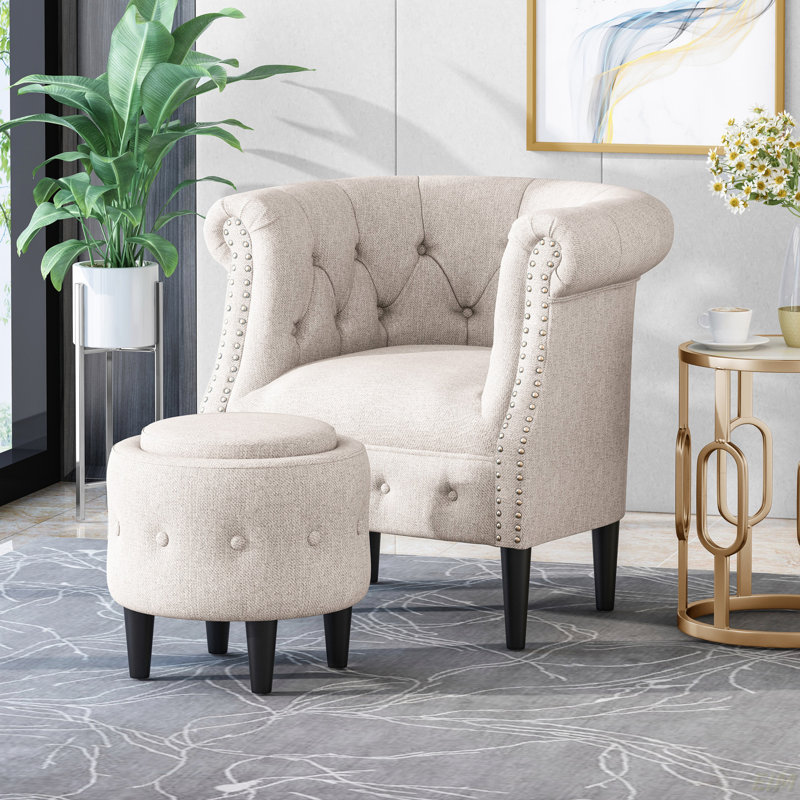 Chaise avec repose-pieds, chaise contemporaine moderne avec repose-pieds (Chaise), Beige