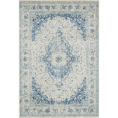 Tapis crème/ivoire/bleu marine oriental Cunha