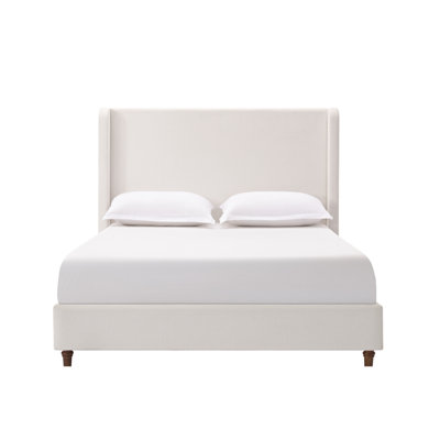 Upholstered Queen Bed, 54" Headboard Height, Cream White, Metal Base, No Box Spring, Effortless Assembly Guide Elegant Bed With Headboard, White Cheni