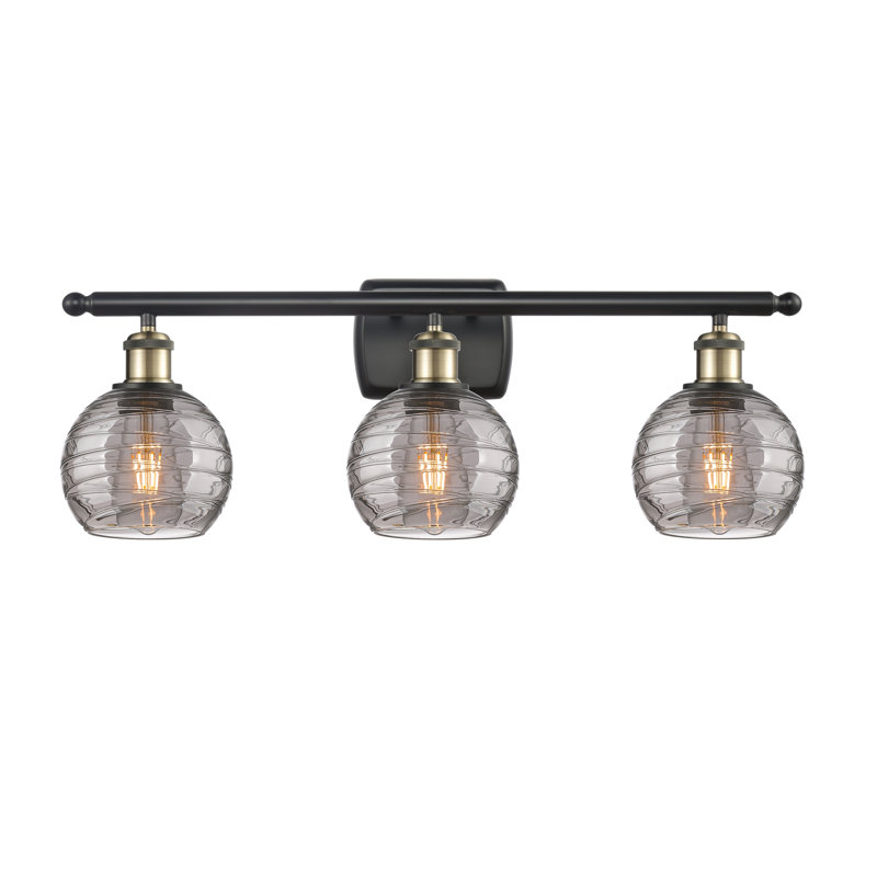 Éclairage de salle de bain à intensité variable 3 lumières Halvorson, Ampoule non incluse, Noir mat / laiton antique, Noir