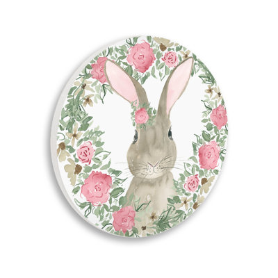 Plaque murale lapin avec bordure florale par Lucille Price