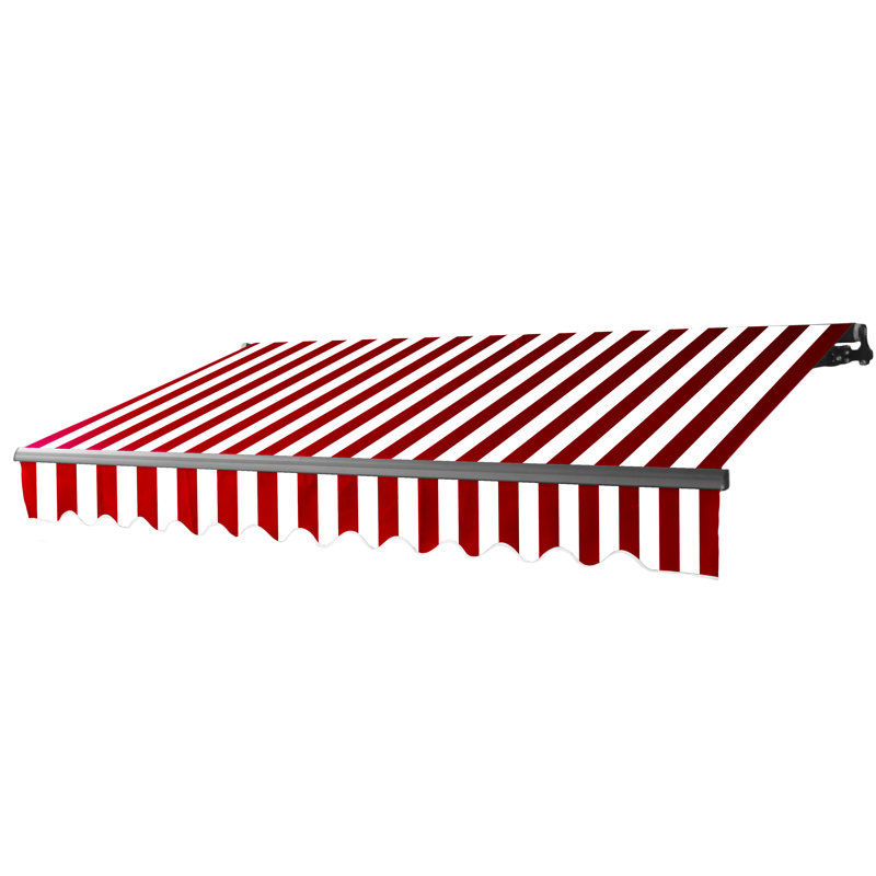 Auvent de patio motorisé rétractable - cadre noir, l 20 pi x P 10 pi, Gris / Blanc, À rayures