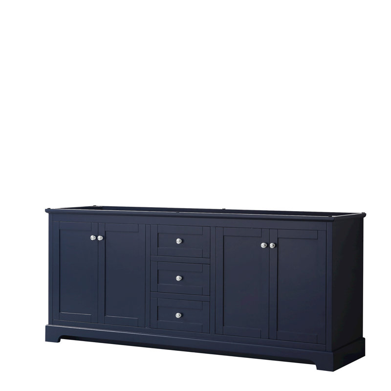 Avery 79'' Double Bathroom Vanity Base Only, Dark Blue, Polished Chrome