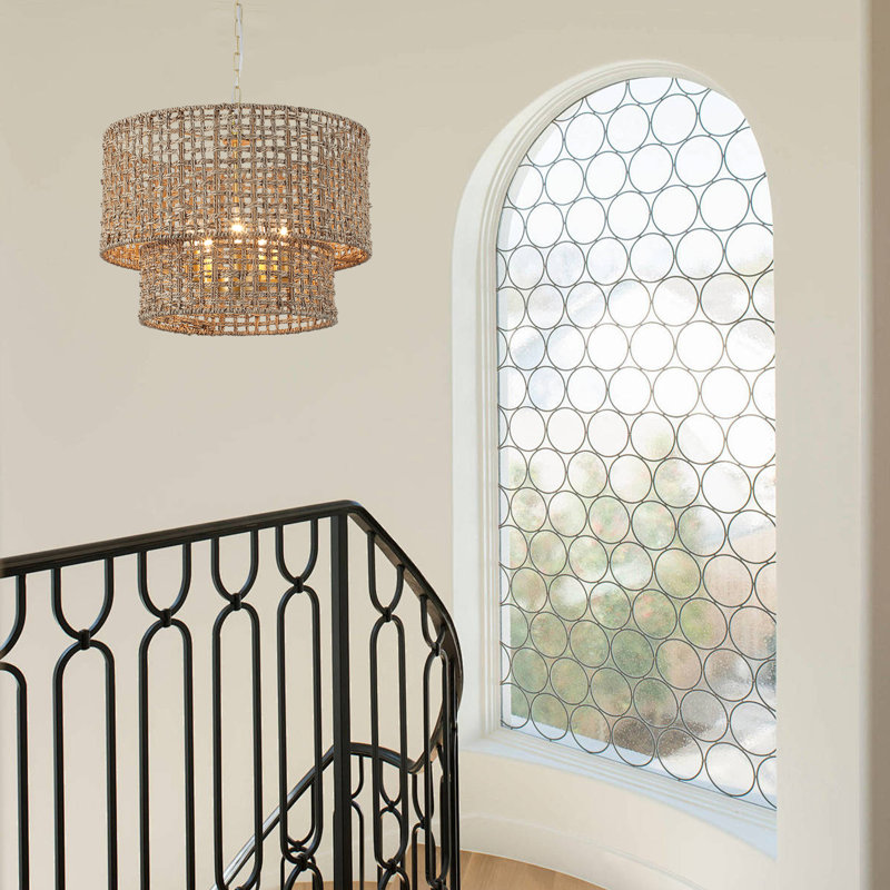 Lustre cylindrique bohémien à 5 lumières avec hauteur réglable et intensité variable, Or vaporisé