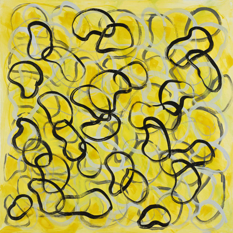 Yellow Squiggly Swirls Painting by Joyce Creiger