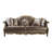 Haben Button Tufted Sofa with 5 Pillows in Light Green, Gold and Black High Gloss