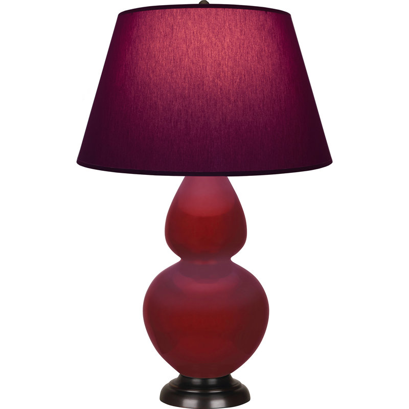 Lampe de table double gourde en céramique, Sangria glacé / bronze, Prune / lavande, Bronze