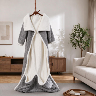 Wearable Heated Blanket Sleeves & Foot Pocket, 50x72" Electric Snuggle Throw 10 Heat Settings, Gray