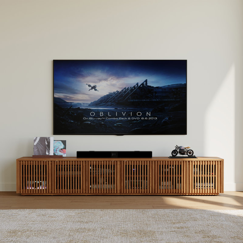 Hiramani Mid-Century Modern TV Stand, Fully Assembly, 16.54" H x 94.5" W x 15.75" D, Brown