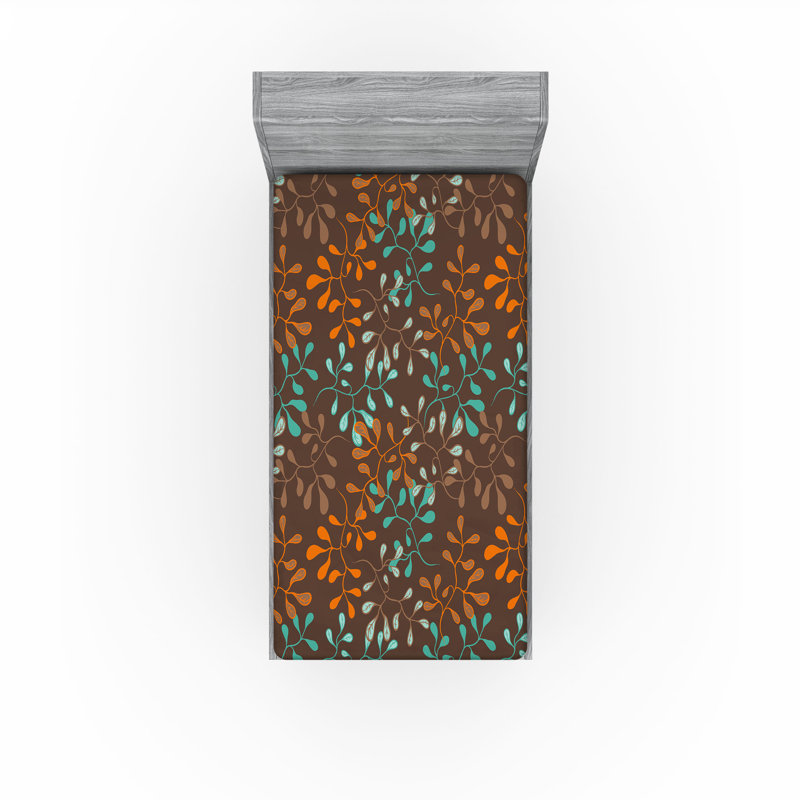 Ambesonne Nature Fitted Sheet Leaves Botanical Style Art, Twin Fitted Sheet, Dark Seafoam/Maroon Floral