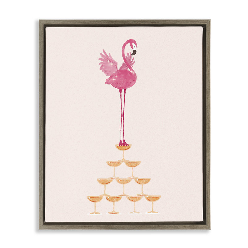 «Balancing Flamingo & Wine», art mural encadré par Ziwei Li, Cadre flottant orme Montalcino, H 31 po x l 25 po