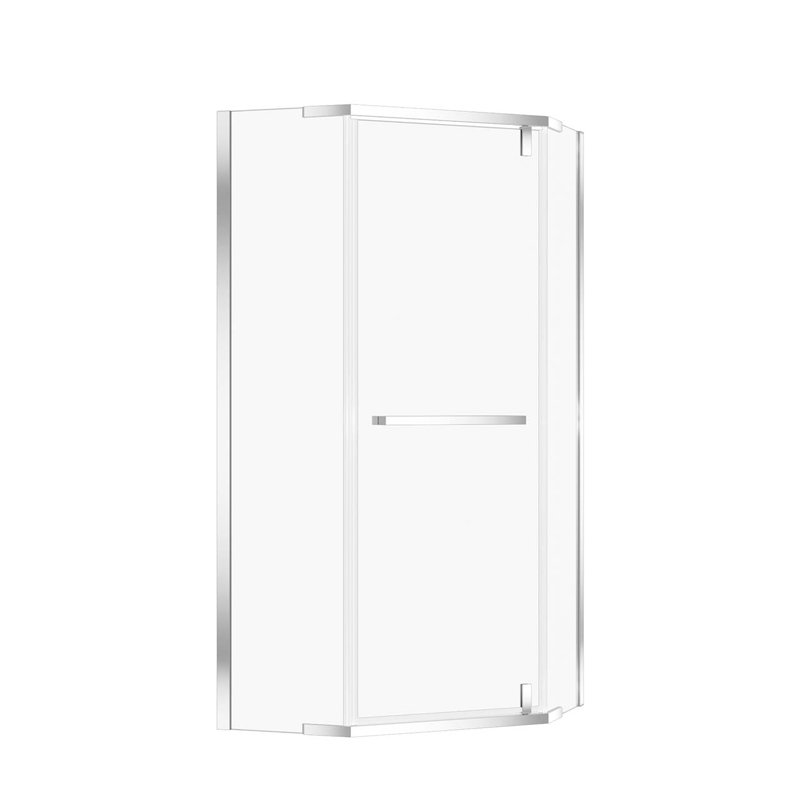 Porte de douche néo-angle Rainlex 36 po x 72 po, verre trempé 1/4 po, acier inoxydable chromé, Chrome chrome