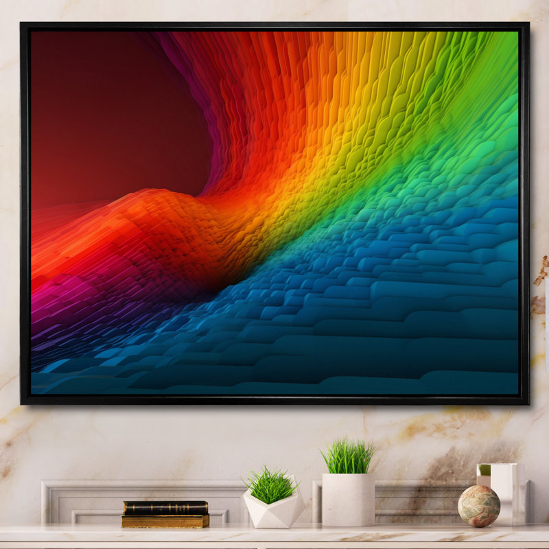 Vagues représentant un arc-en-ciel I - impression, Cadre flottant noir, H 34 po x l 44 po x P 1,5 po