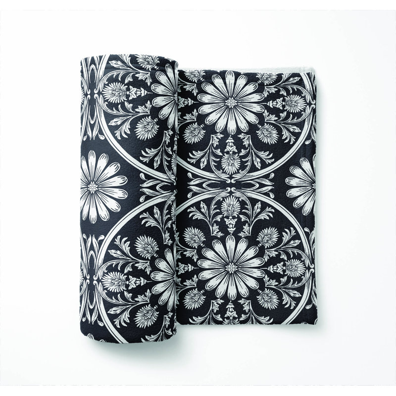 Daisy Tile Ultra Plush Velveteen Fleece Blanket, Charcoal, 60" L x 50" W