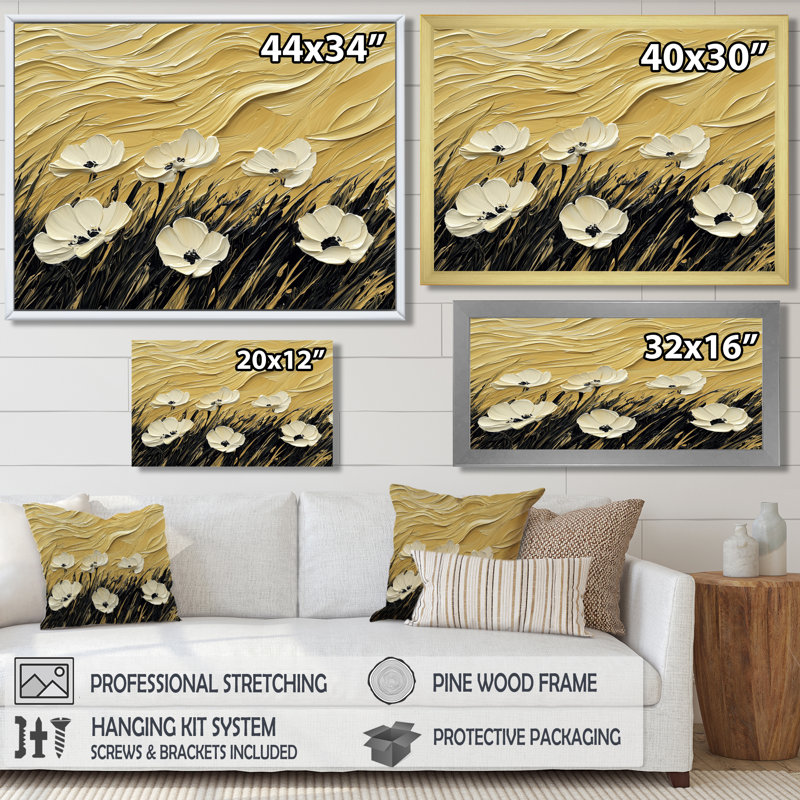 Jacina crème fleurs abstraites dans le vent I - fleurs abstraites, art mural, Reproduction encadrée d'une seule photo, Noir