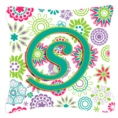 Monogramme initiale fleurs intérieur/extérieur Throw Pillow