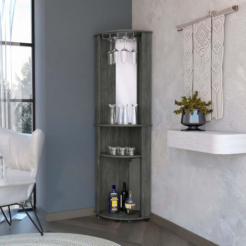 Concrete 3-Tier Shelf Bar Cabinet, Dark Gray