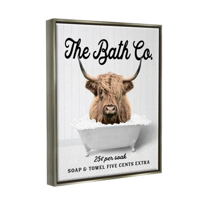 Bubble Bath Cattle Grey Framed Floater Canvas Wall Art by Lettered and Lined