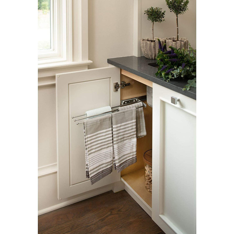 Rev-A-Shelf Undersink 3-Prong Pullout Dish Towel Bar for Kitchen, Bathroom, or Laundry Room, White
