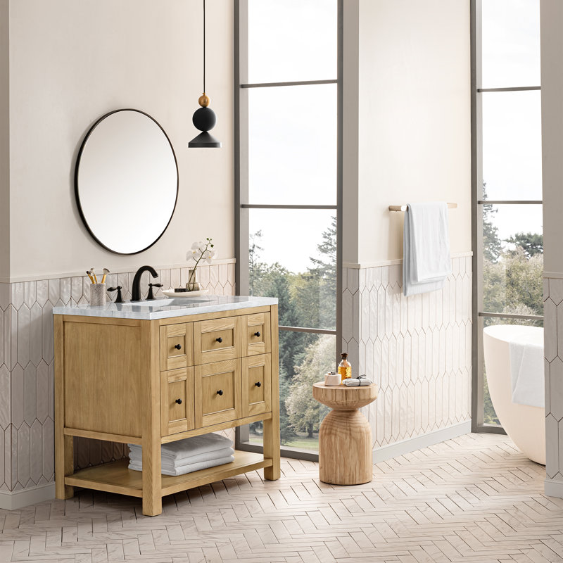 Breckenridge 36'' W Single Vanity, Light Natural Oak, Carrara White, 8" Widespread