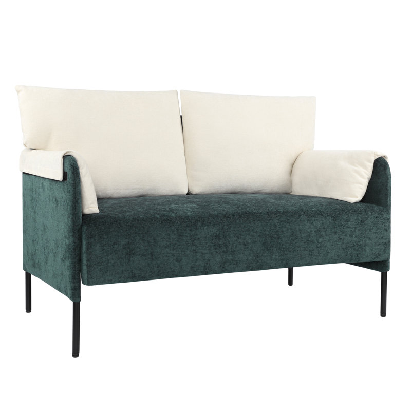 48.75'' Wide Modern Soft Chenille Fabric Upholstered Loveseat With Padded Armrest, White/Green