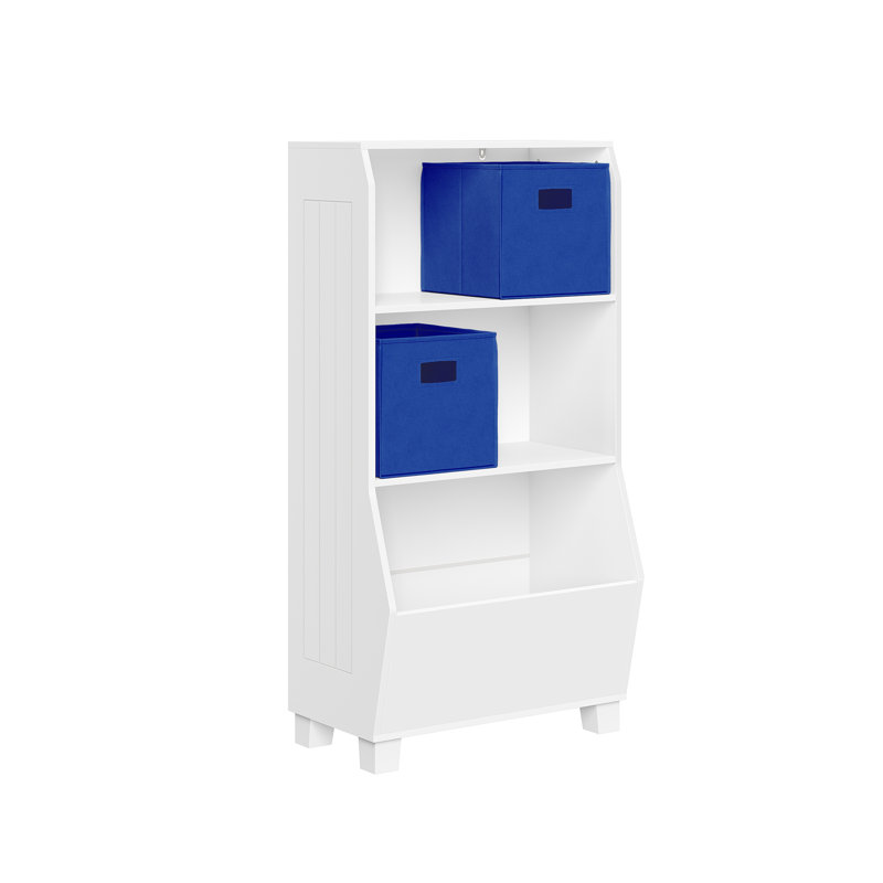 RiverRidge Kids 23in Playroom Bookshelf with Veggie Bin Organizer, 2 Open Toy Storage Shelves, and 2 Fabric Bins, Blue