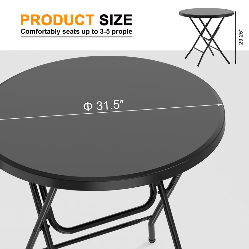 Ensemble de table pliante et de chaises 3 pièces, ensemble de salle à manger pliable peu encombrant, Black, Noir