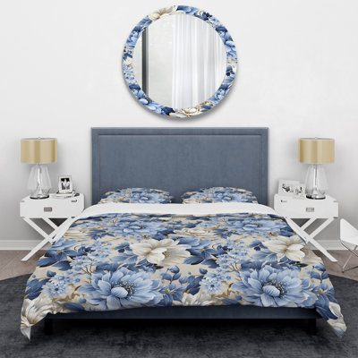 Blue Vintage Whispers Floral Pattern Box Stitch Floral Duvet Cover