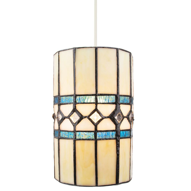 20cm H Glass Rectangle Pendant Shade ( Screw On ), Blue/Yellow