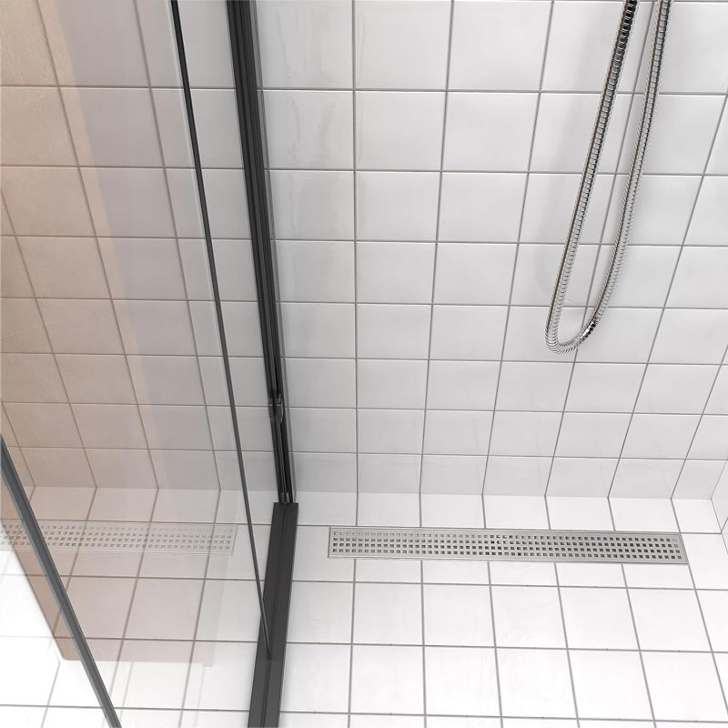 24-Inch Linear Shower Drain, Square Hole Pattern Grate, Chrome