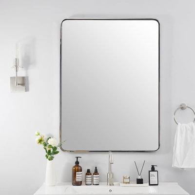 Miroir de salle de bain rectangulaire contemporain | Cadre épais en acier inoxydable