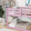 Lit superposé simple au-dessus d'un lit simple en bois d'hévéa rose avec échelle large et plateforme à lattes renforcée pour chambre d'enfant