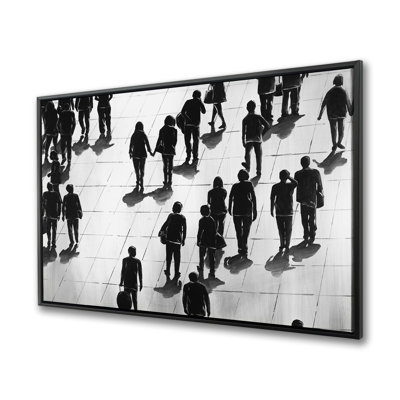 «Silhouettes of People on the Street», art sur toile encadré gris