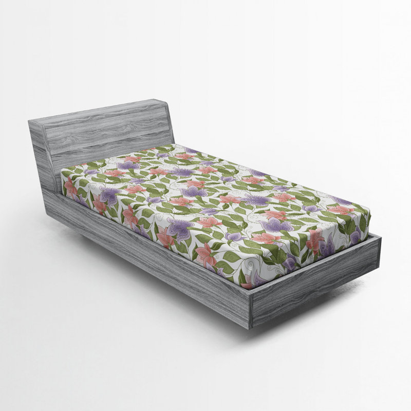 Microfiber Floral Fitted Sheet, Twin XL Fitted Sheet, Purple Floral