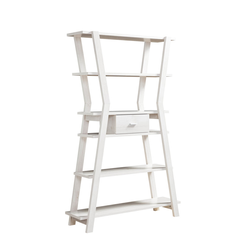 4 présentoirs ouverts en chêne blanc pour maison moderne avec tiroir central. Révèle de nombreux choix et tablettes. Comprend une poignée de barre à glissières en métal. Poids maximal du tiroir: 5 lb, tablette: 10 lb 48,48 po D, 14,13